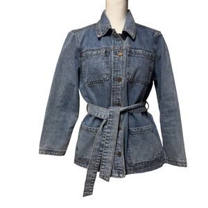 House of Harlow 1960 Womens sz L Denim Belted Chore Utility Jacket 100% cotton